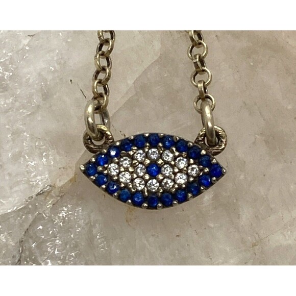 CZ Evil Eye Festoon Pendant 15'' Choker Necklace Gold Plated Sterling Silver‎ 2g - Picture 1 of 7